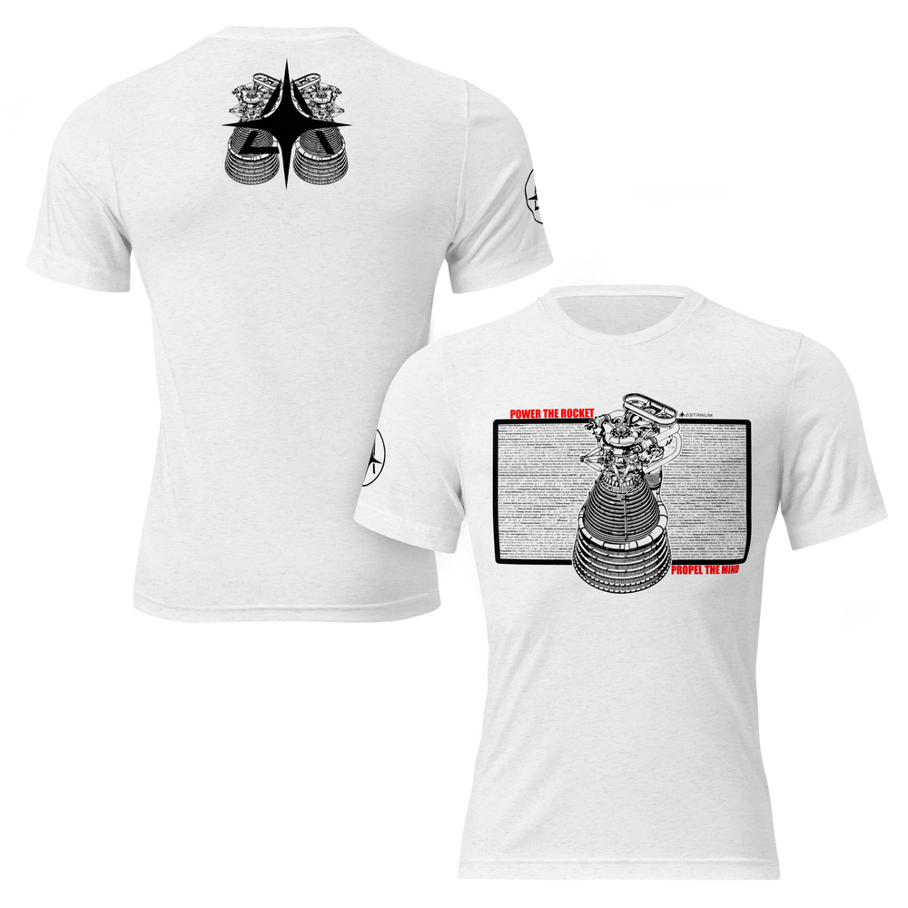 Power the Rocket tee front and back, engine diagrams and propulsion equations